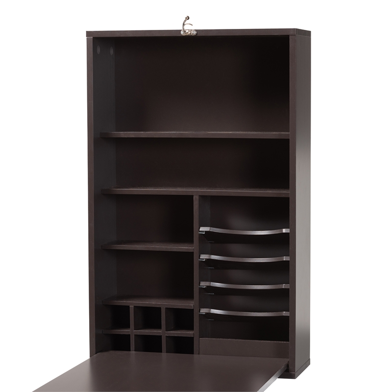 Baxton Studio Millard Modern Dark Brown Finished Wood Wall-Mounted Folding Desk