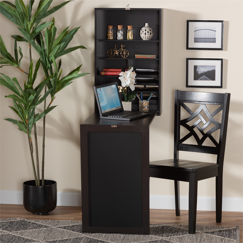 Baxton Studio Millard Modern Dark Brown Finished Wood Wall-Mounted Folding Desk