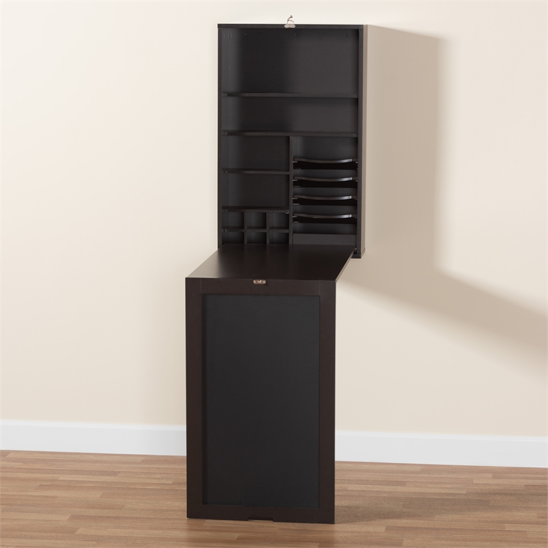 Baxton Studio Millard Modern Dark Brown Finished Wood Wall-Mounted Folding Desk