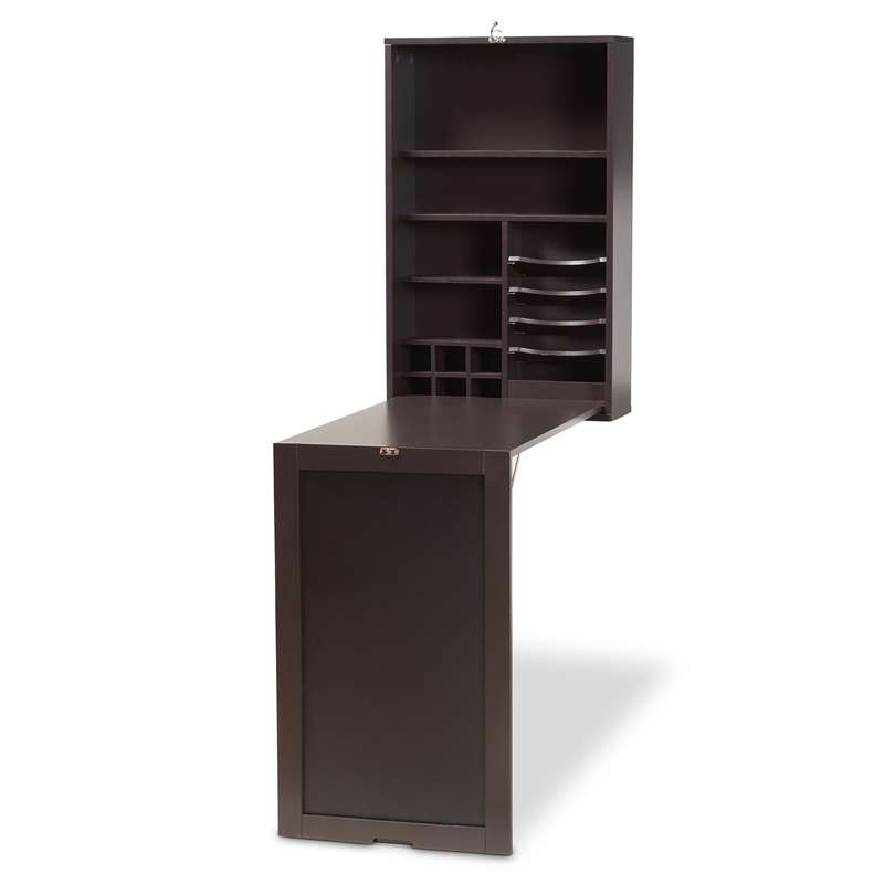 Baxton Studio Millard Modern Dark Brown Finished Wood Wall-Mounted Folding Desk
