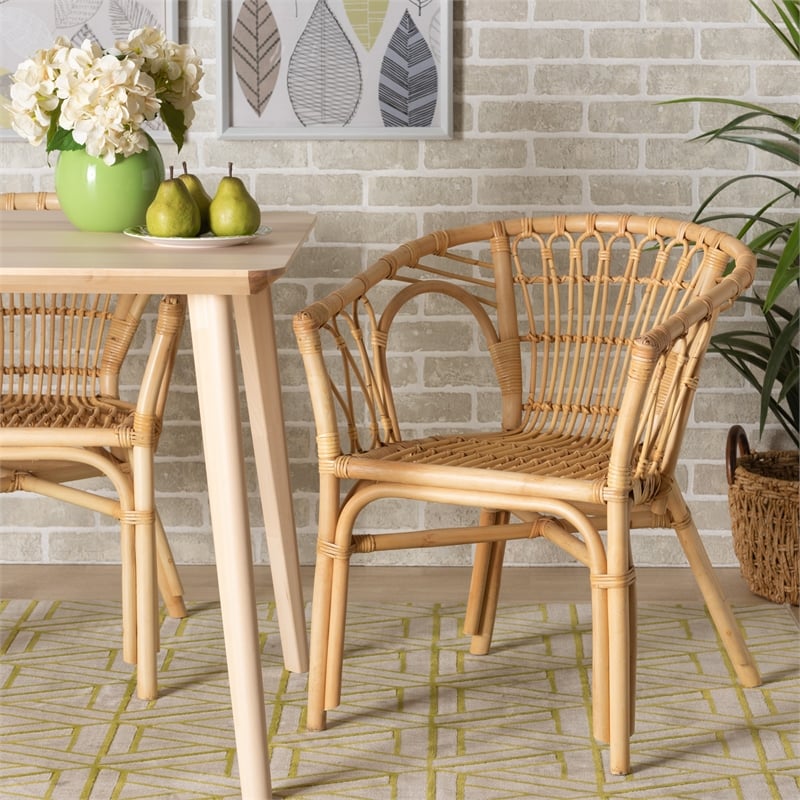 Baxton Studio Kaka Modern Bohemian Natural Brown Rattan Dining Chair