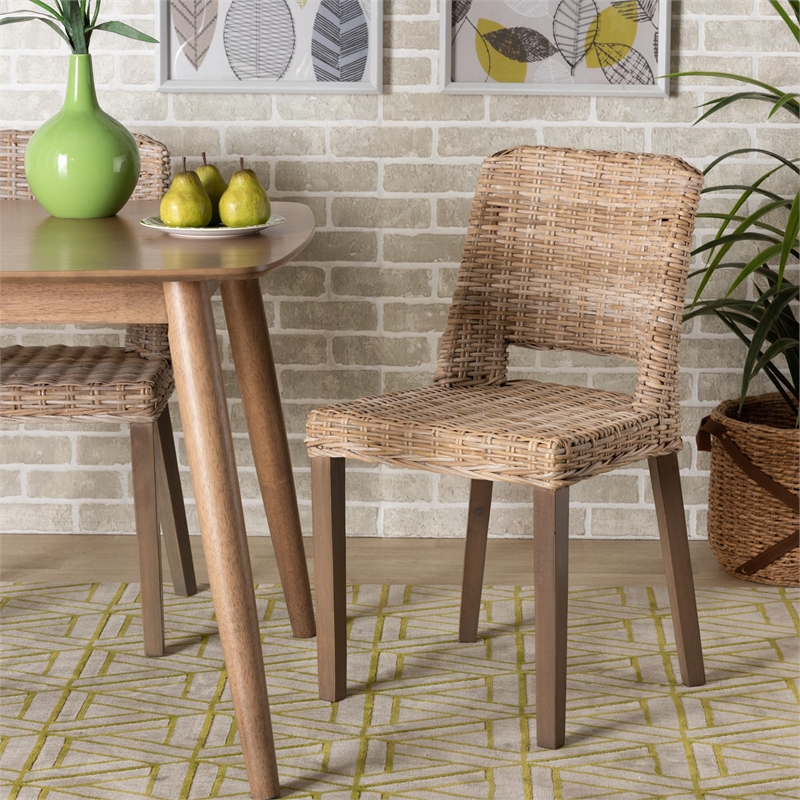 Baxton Studio Magy Modern Rattan and Brown Wood Dining Chair