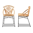 Baxton Studio Pro Modern  Brown Rattan and Black Metal 2-Piece Dining Chair Set