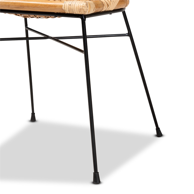 Baxton Studio Pro Modern  Brown Rattan and Black Metal 2-Piece Dining Chair Set