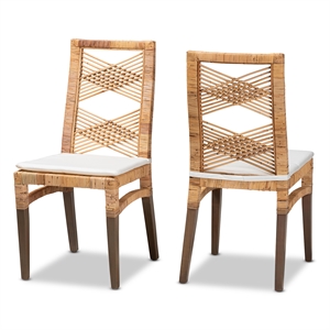 baxton studio poltak modern natural brown rattan 2-piece dining chair set