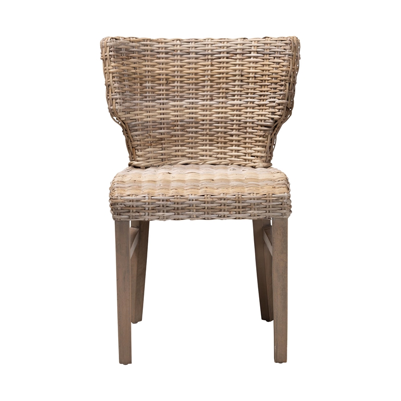 Baxton Studio Enver Modern  Rattan and Brown Wood Dining Chair