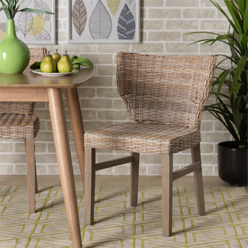 Baxton Studio Enver Modern  Rattan and Brown Wood Dining Chair