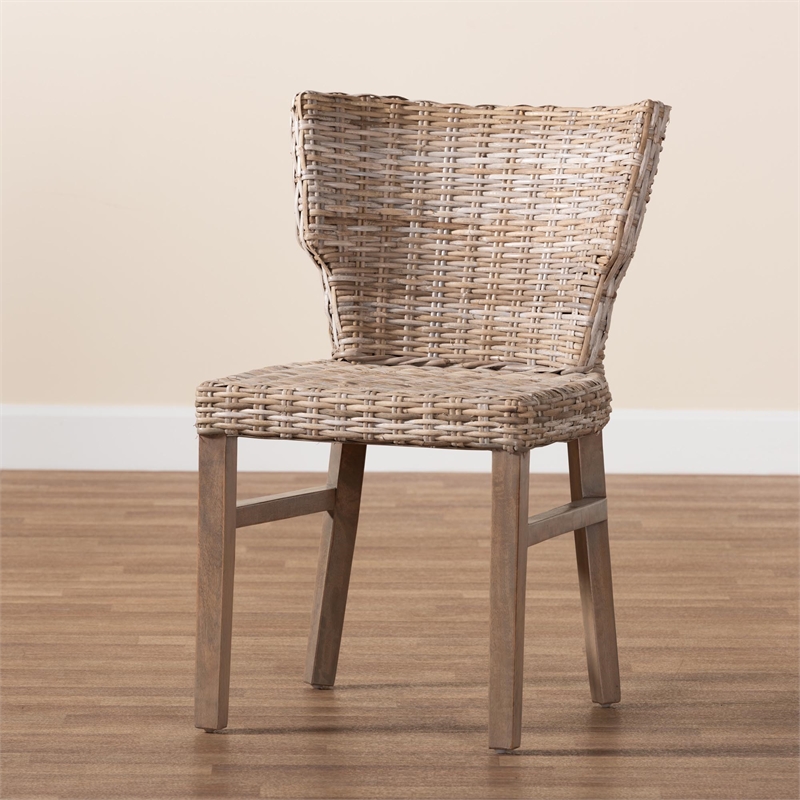 Baxton Studio Enver Modern  Rattan and Brown Wood Dining Chair