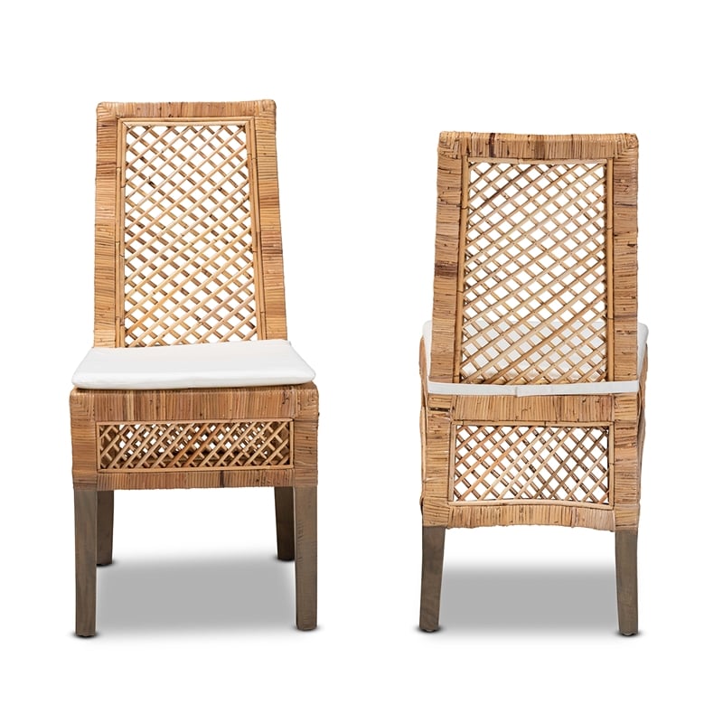 Baxton Studio Argos Modern Natural Brown Rattan 2-Piece Dining Chair Set