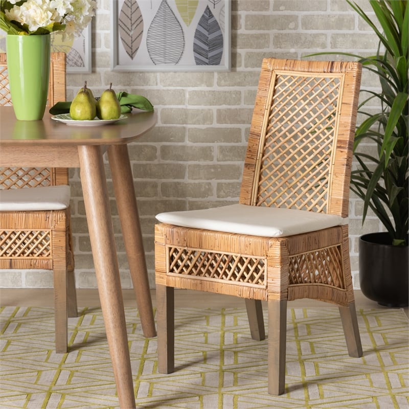 Baxton Studio Argos Modern Natural Brown Rattan 2-Piece Dining Chair Set