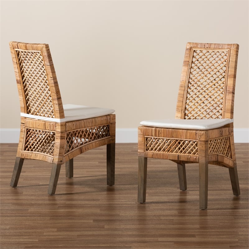 Baxton Studio Argos Modern Natural Brown Rattan 2-Piece Dining Chair Set