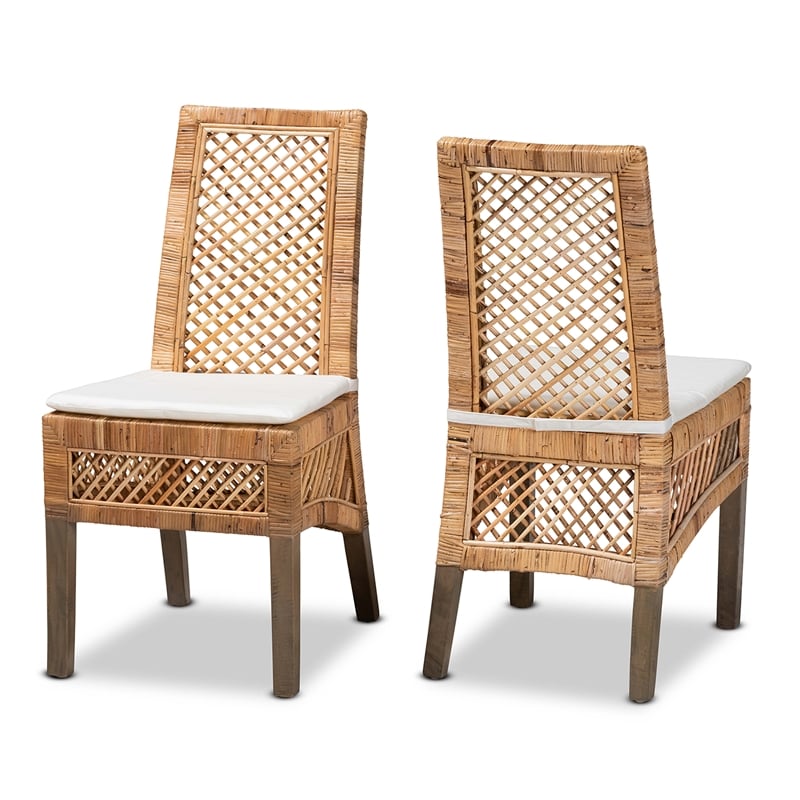 Baxton Studio Argos Modern Natural Brown Rattan 2-Piece Dining Chair Set