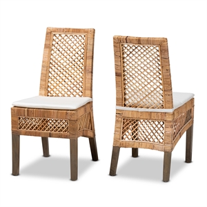 baxton studio argos modern natural brown rattan 2-piece dining chair set