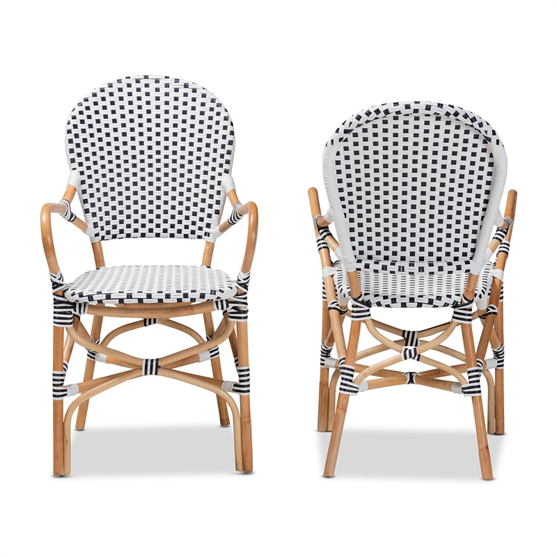 Baxton Studio Naila Black and White Weaving and Rattan 2-Piece Dining Chair Set