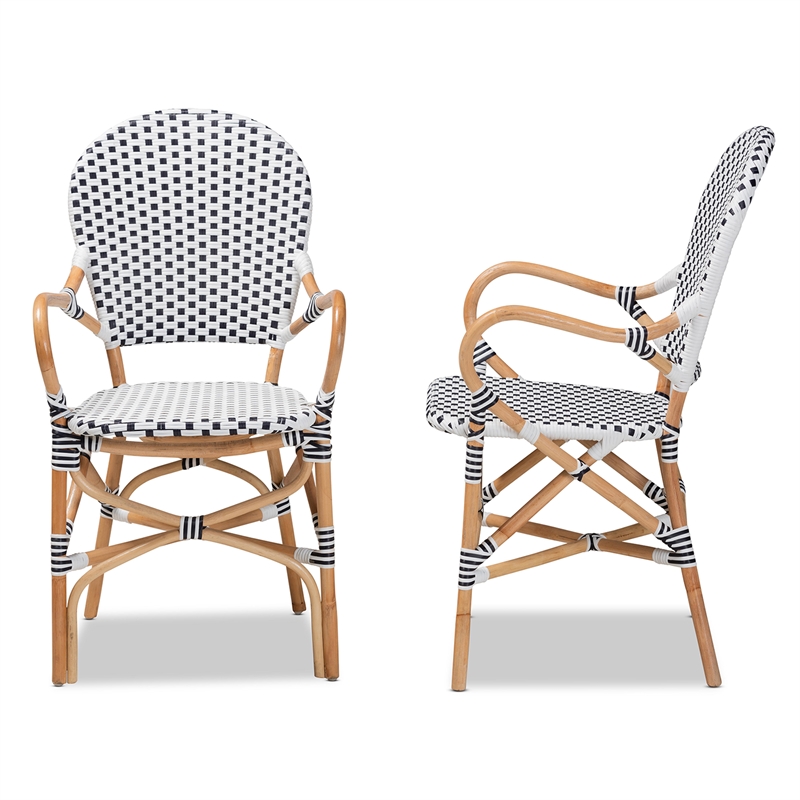 Baxton Studio Naila Black and White Weaving and Rattan 2-Piece Dining Chair Set