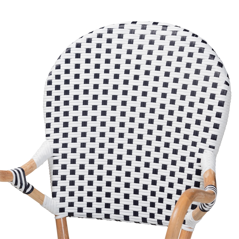 Baxton Studio Naila Black and White Weaving and Rattan 2-Piece Dining Chair Set