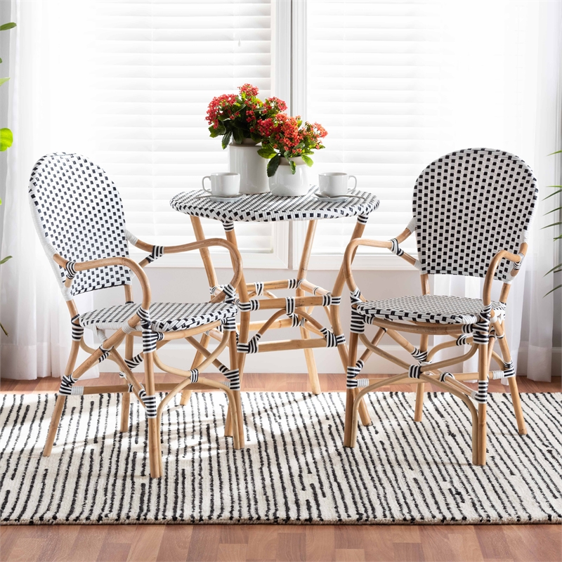 Baxton Studio Naila Black and White Weaving and Rattan 2-Piece Dining Chair Set