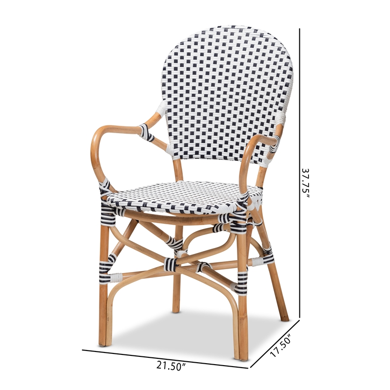 Baxton Studio Naila Black and White Weaving and Rattan 2-Piece Dining Chair Set