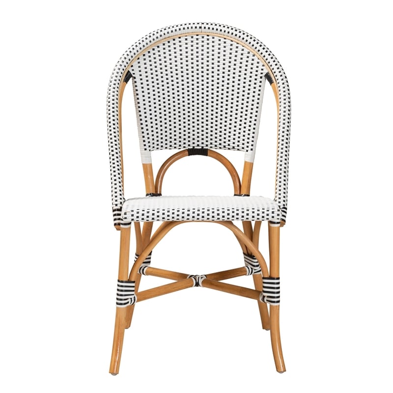 Baxton Studio Genica Brown Rattan Dining Chair in Black/White Weaving