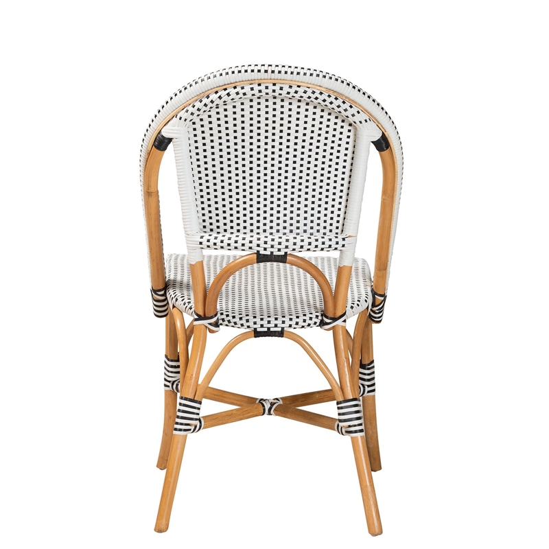 Baxton Studio Genica Brown Rattan Dining Chair in Black/White Weaving