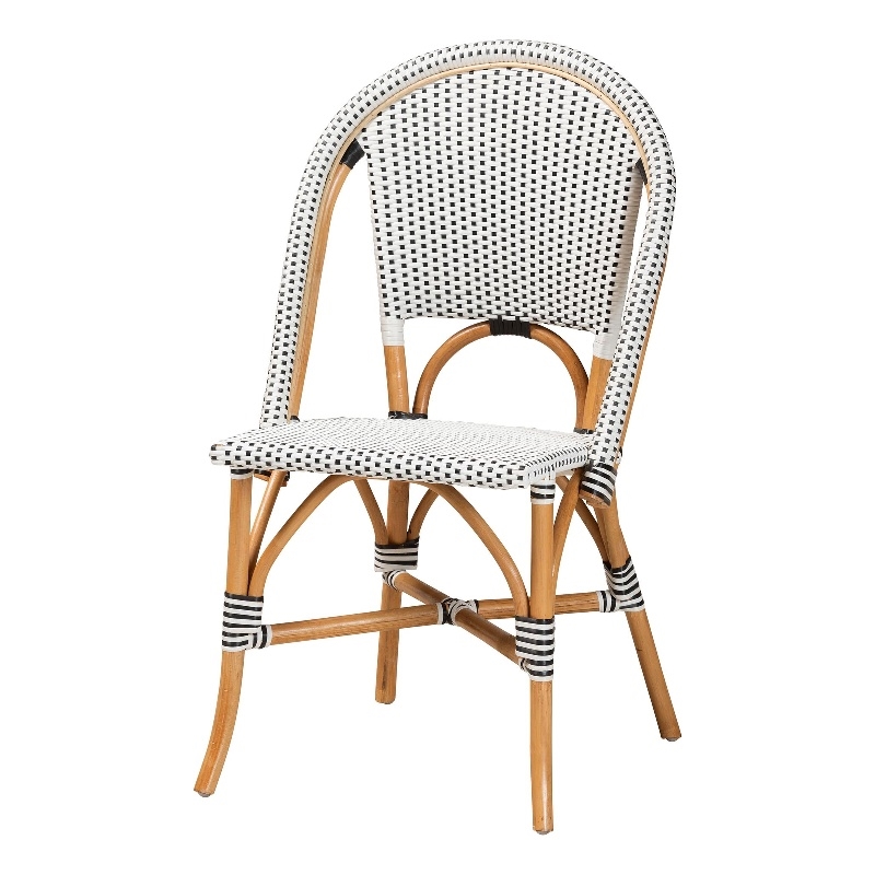 Baxton Studio Genica Brown Rattan Dining Chair in Black/White Weaving