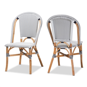 baxton studio genica black and white weaving and rattan 2-piece dining chair set