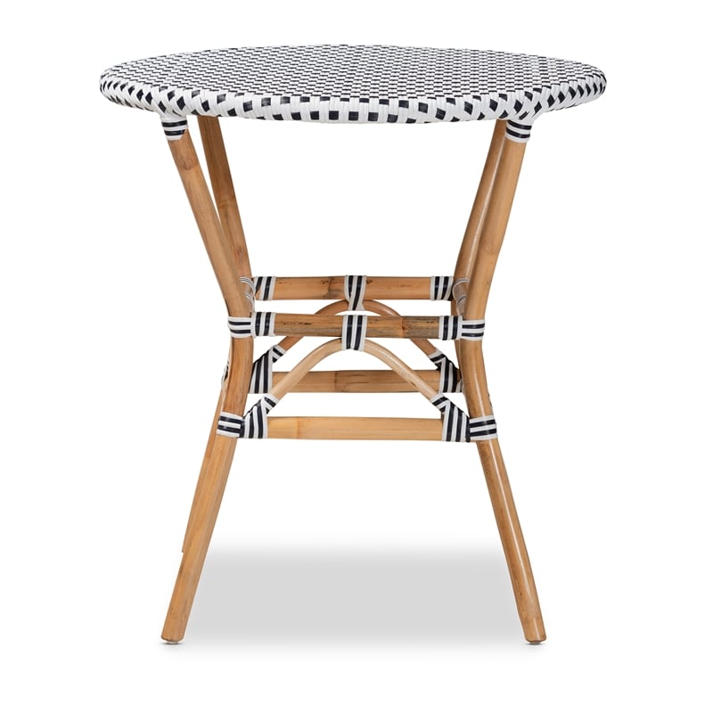 Baxton Studio Tavor Black and White Weaving and  Rattan Dining Table