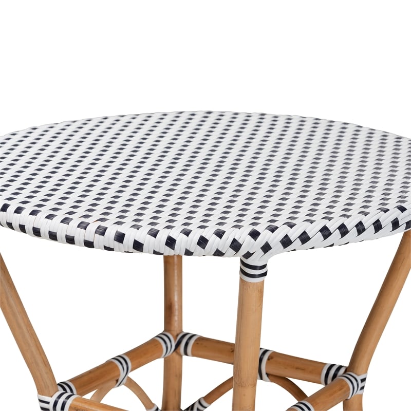 Baxton Studio Tavor Black and White Weaving and  Rattan Dining Table