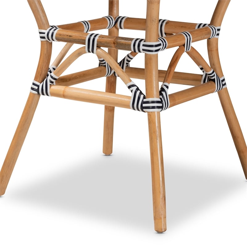 Baxton Studio Tavor Black and White Weaving and  Rattan Dining Table