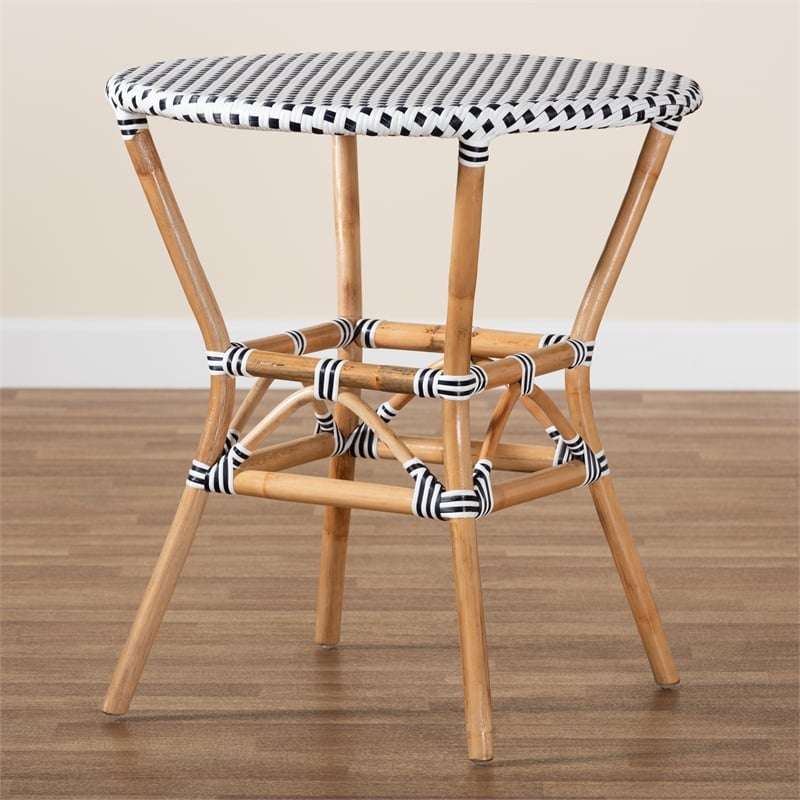 Baxton Studio Tavor Black and White Weaving and  Rattan Dining Table