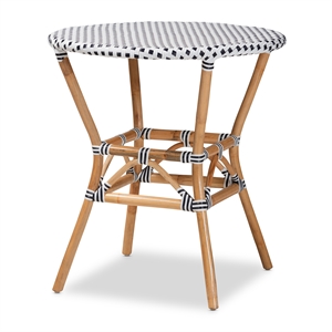 Baxton Studio Tavor Black and White Weaving and  Rattan Dining Table
