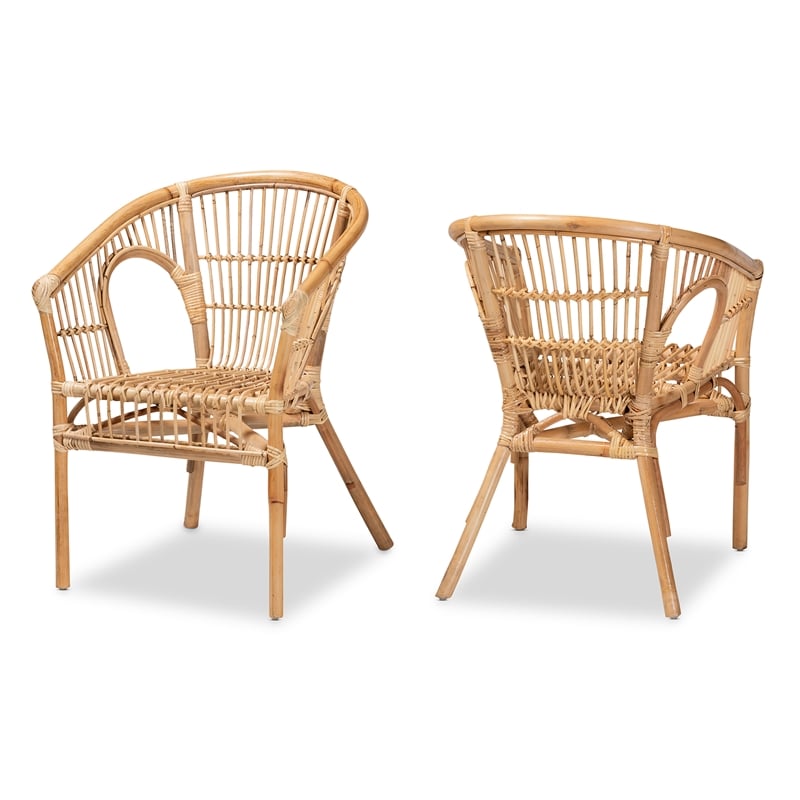 Baxton Studio Alleta Modern Natural Brown Rattan 2-Piece Dining Chair Set