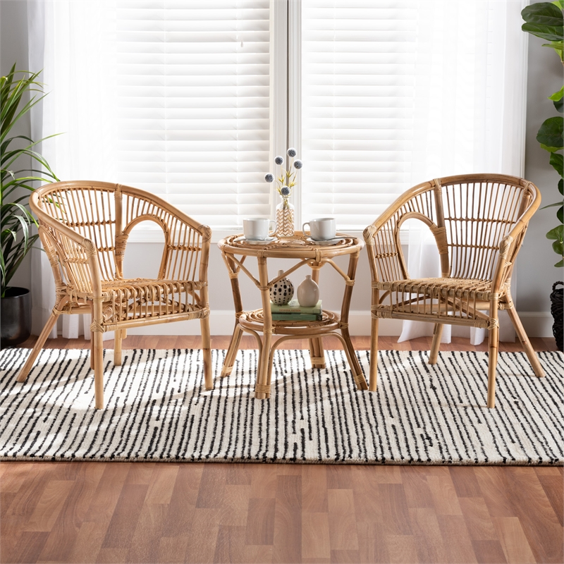 Baxton Studio Alleta Modern Natural Brown Rattan 3-Piece Living Room Set