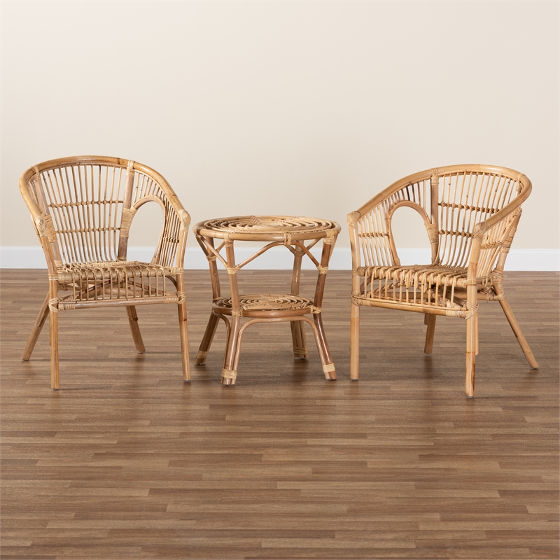 Baxton Studio Alleta Modern Natural Brown Rattan 3-Piece Living Room Set