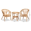 Baxton Studio Alleta Modern Natural Brown Rattan 3-Piece Living Room Set