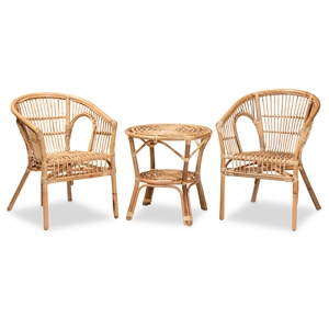 Baxton Studio Alleta Modern Natural Brown Rattan 3-Piece Living Room Set