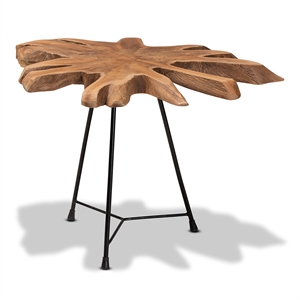 baxton studio merci rustic brown end table with teak tree trunk tabletop