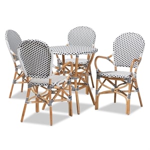 baxton studio naila black and white plastic and brown rattan 5-piece dining set