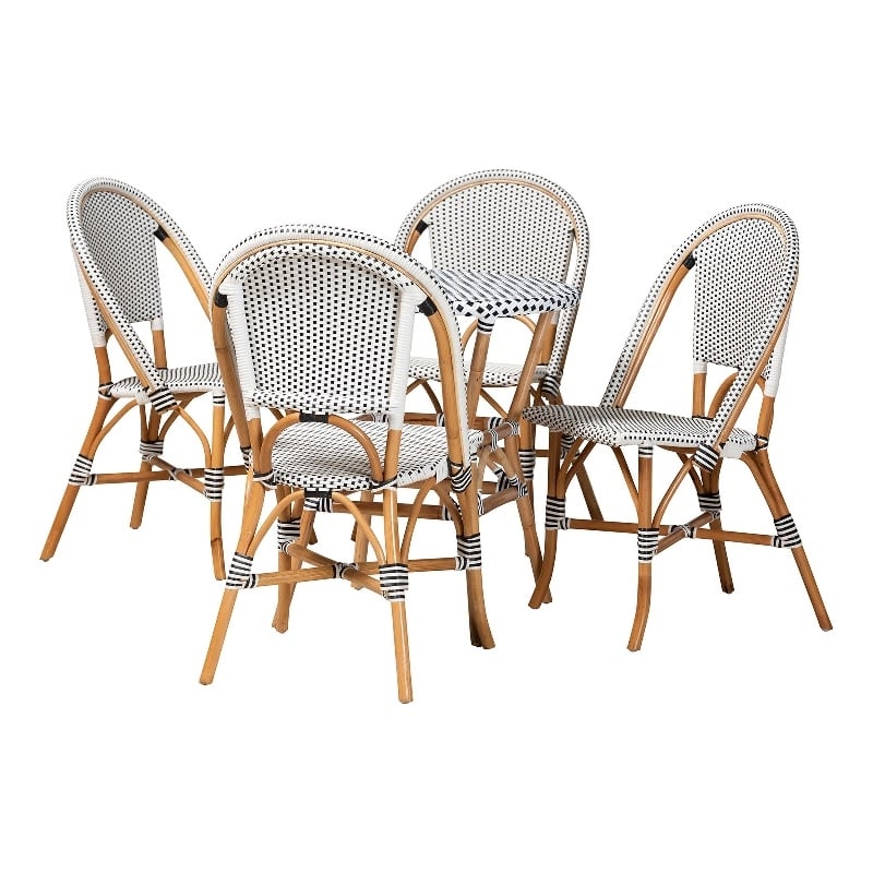 Baxton Studio Genica Weaving and Natural Brown Rattan 5-Piece Dining Chair Set