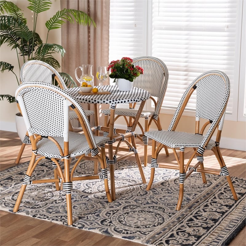 Baxton Studio Genica Weaving and Natural Brown Rattan 5-Piece Dining Chair Set