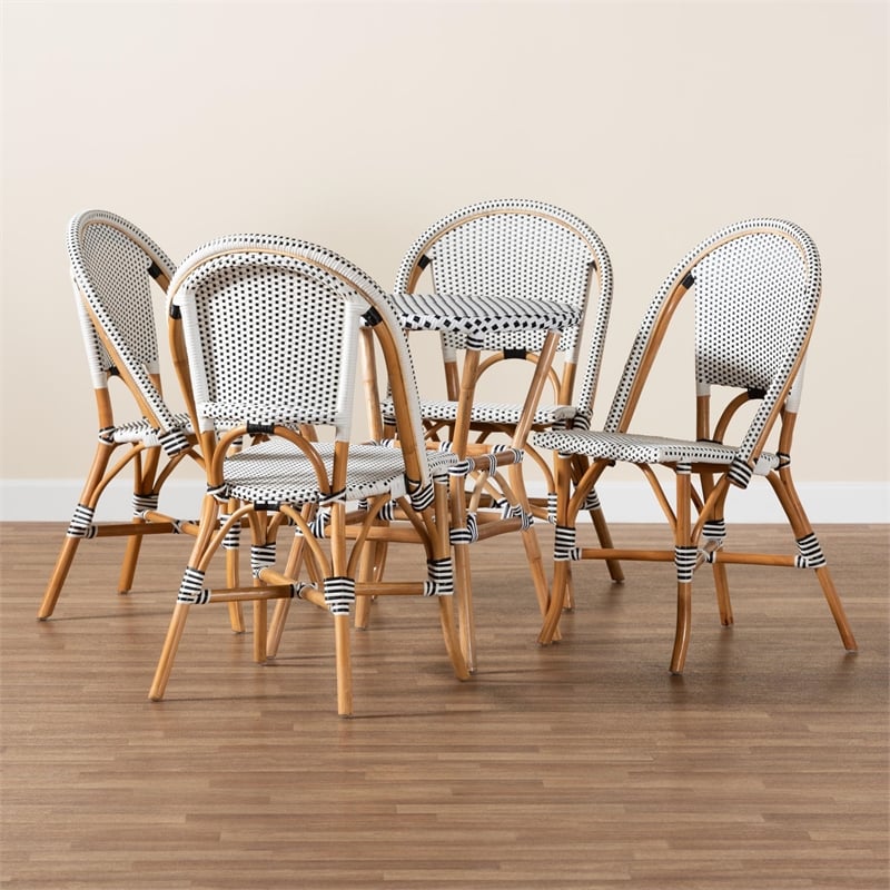 Baxton Studio Genica Weaving and Natural Brown Rattan 5-Piece Dining Chair Set