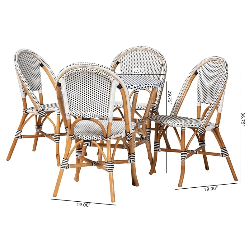 Baxton Studio Genica Weaving and Natural Brown Rattan 5-Piece Dining Chair Set