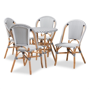 baxton studio genica weaving and natural brown rattan 5-piece dining chair set