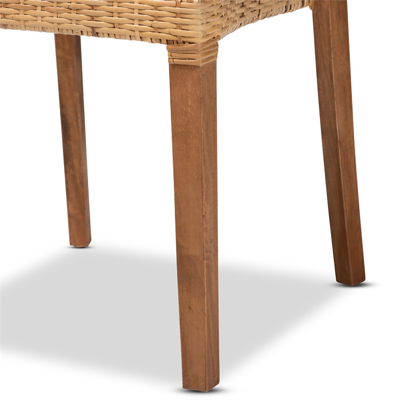 Baxton Studio Arthur Modern  Brown  Wood and Rattan 2-Piece Dining Chair Set