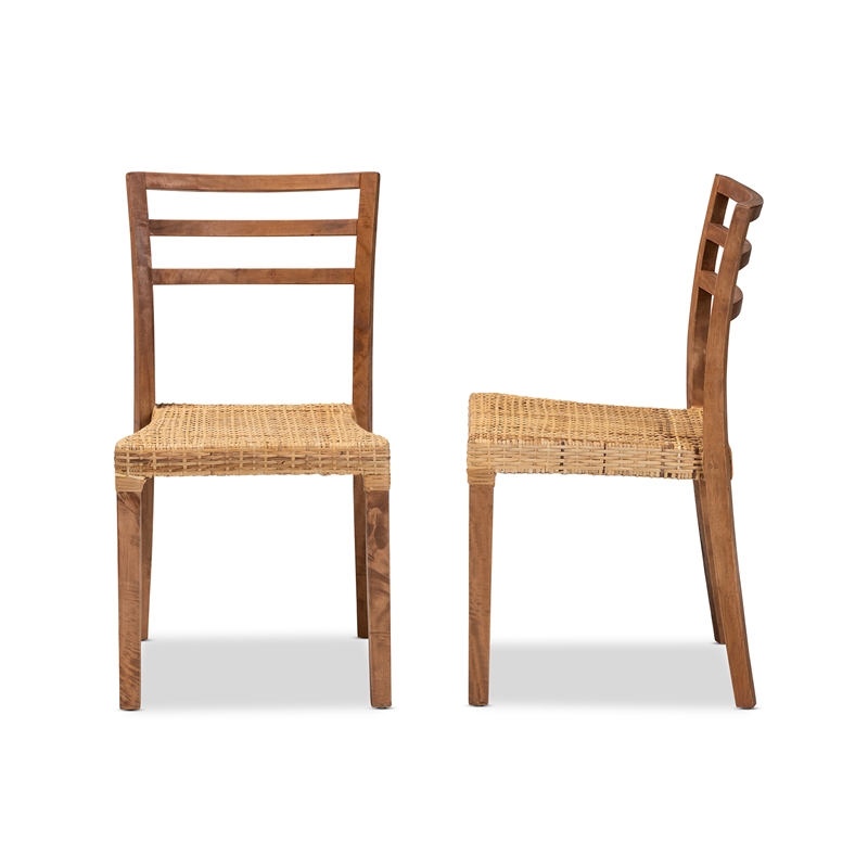 Baxton Studio Arthur Modern  Brown  Wood and Rattan 2-Piece Dining Chair Set