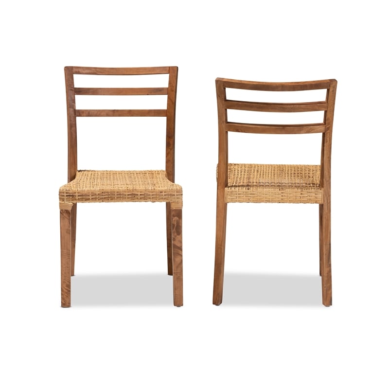 Baxton Studio Arthur Modern  Brown  Wood and Rattan 2-Piece Dining Chair Set