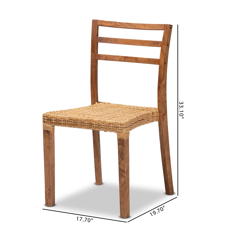Baxton Studio Arthur Modern  Brown  Wood and Rattan 2-Piece Dining Chair Set