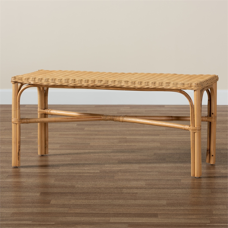 Baxton Studio Cacaban Modern Bohemian Natural Brown Rattan Accent Bench
