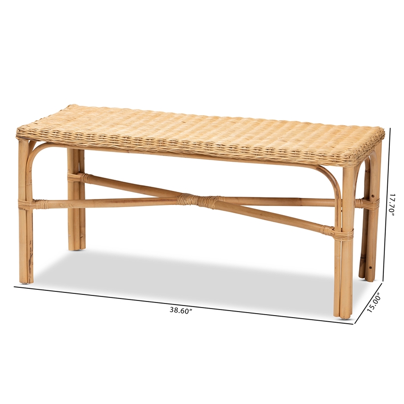 Baxton Studio Cacaban Modern Bohemian Natural Brown Rattan Accent Bench