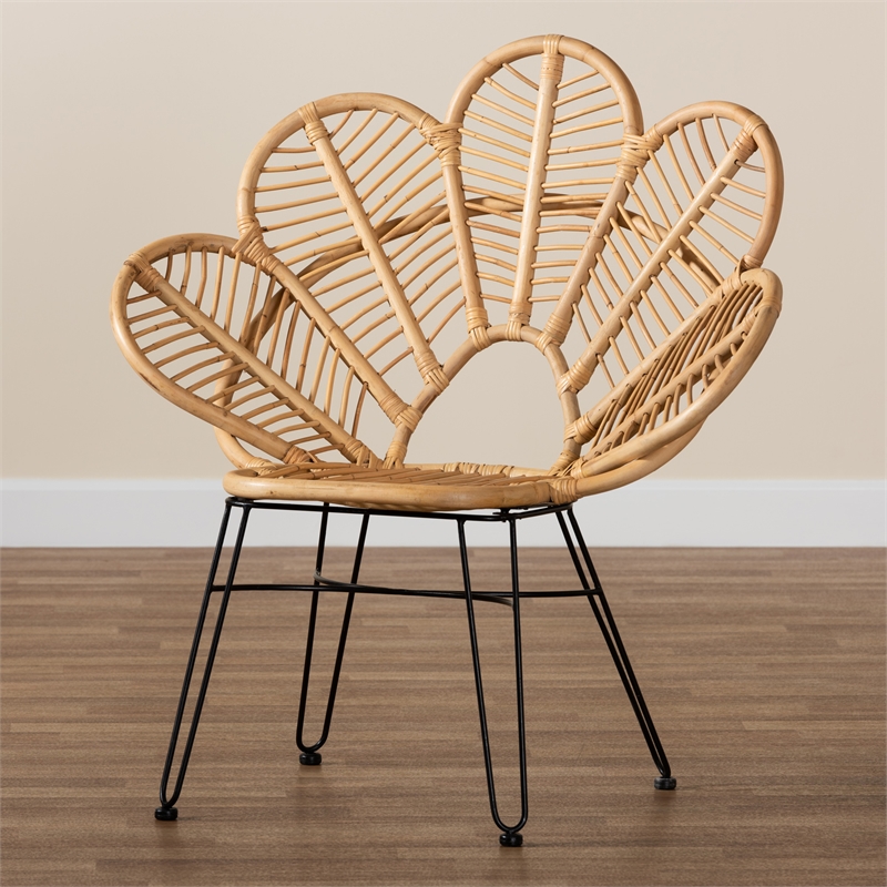 Baxton Studio Garan Modern Bohemian Brown Rattan and Black Metal Accent Chair